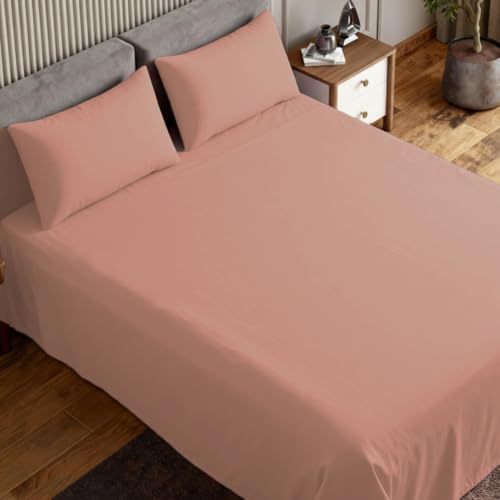 Image of haus & kinder Bedsheet Double Bed, 300 TC Cotton Sateen Weave, Fitted Bedsheet for Double Size Bed, Silky Smooth (Apricot, 60x78)