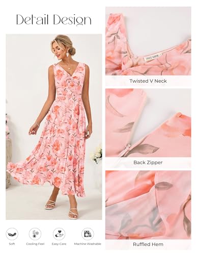 Image of GRACE KARIN Women's Summer Sleeveless Floral Maxi Dress V Neck Formal Wedding Guest Dress A Line Beach Vacation Clothes