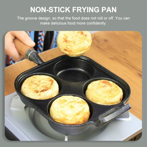 Poêle à œufs et hamburger en fer antiadhésif multi-trous avec manche en bois