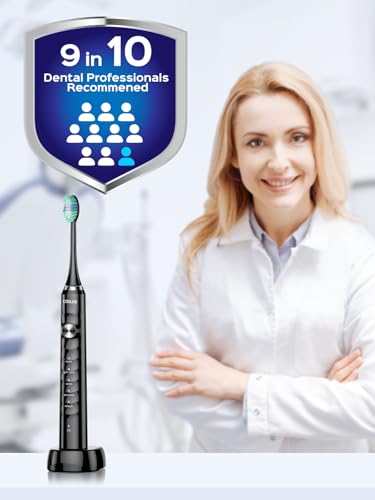 Coslus DY-108PRO Electric Toothbrush For Adults And Kids: Wireless Rechargeable Tooth Brush For Kid Ages 12+ And Adult With Portable Travel Case, 5 Modes 47000 Vpm Power Toothbrushes 6 Brush Heads Black thumb #4