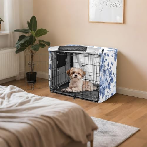 Housse de cage pour chien L résistante au vent motif floral bleu et blanc - 8