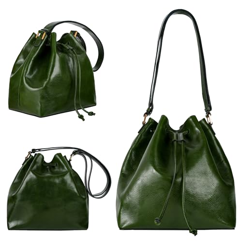Image of Time Resistance Leather Bucket Bag - Full-Grain Leather Handbag for Women - Italian Handmade Shoulder Bag