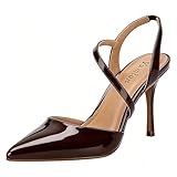 Yumlon Closed Toe Slingback Heels Wedding High Stiletto Heel for Women 3.3 Inch Ankle Strap Pointed Toe Pumps Prom Dress Bride Shoes for Dinner Party Sexy Glossy Brown