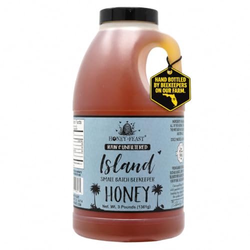 HONEY FEAST 3 Pounds Island Honey - Indulge in Raw &amp; Unfiltered Small Batch Beekeeper's Delight