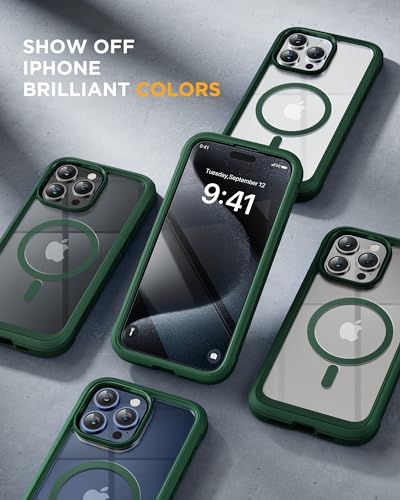 Image of Miracase Magnetic for iPhone 12 Pro Max Case [Compatible with MagSafe] Full-Body Phone case with Built-in Glass Screen Protector& Camera Protector, Military Drop Proof 12 Pro Max Cover, Green