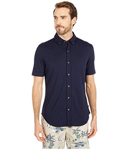 Nautica Button Front Jersey Polo Blue SM