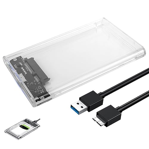 2.5 Inch Hard Drive Enclosure External SSD HDD Caddy, SSD Case with Usb 3.0 to SATA III Cables 5Gbps High-speed Transmission Tool-free Clear Hard Disk Caddy for 9.5mm and 7mm