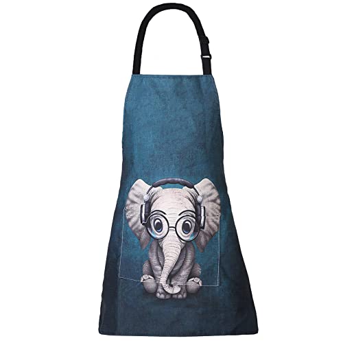 XIEJINJIA Coton Lin Réglable Bavoir Tablier Longues Cravates avec 2 Poches Cuisine Cuisson Jardinage Peinture pour Femmes Hommes Éléphant Cover