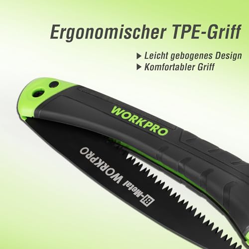 WORKPRO Handsäge Astsäge klappbar mit scharfe Klingen aus BI-Metall,Multifunktions Klappsäge für Garten, Holz