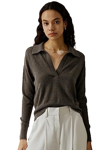 LilySilk 100% Cashmere Sweater for Women Polo Shirt Style Pullover V Neck Lightweight Soft Long Sleeve Knit Tops