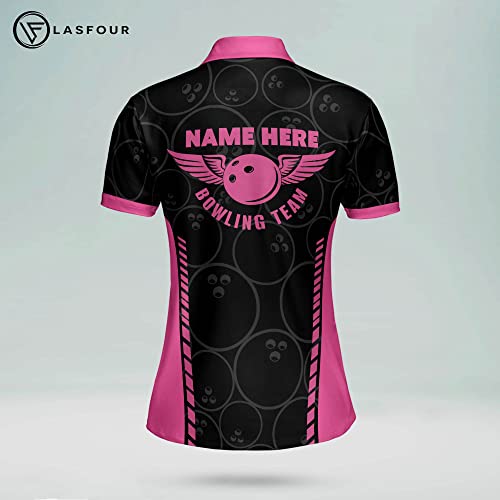 Lasfour Personalized 3D Retro Bowling Team Shirts For Women, Custom Quick-Dry Bowling Shirts Short Sleeve Polo For Girls, Funny Heartbeat Pulse Line Pink Bowling Shirts For Women #TOP2