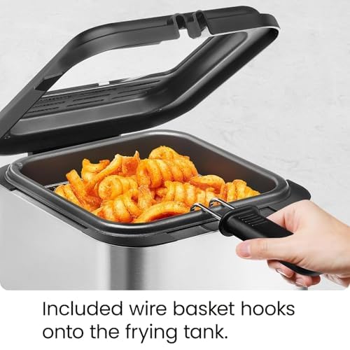 OFNHJK 2.5L Electric Deep Fat Fryer - 1000W Compact Fryer with Adjustable Temperature 130-190°C, Non-Stick Stainless Steel for Chips, Fries, and Donuts - Image 3