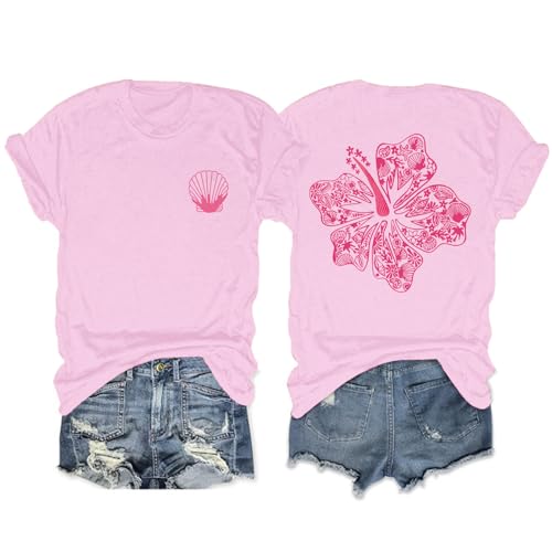 Hawaiian T Shirts for Women Oversized Aesthetic Hibiscus Flower Beach Shirt Teens Preppy Tropical Graphic Tee Tops