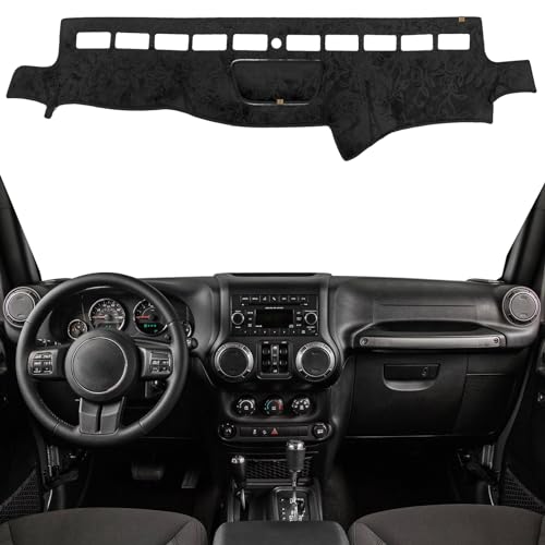 KEYOOG Dashboard Cover Dash Mat Fit for Je-ep Wrangler JK 2017-2011 (for JK Body Code),Car Dash Board Mat Anti-Glare Carpet,Non-Slip Pad Sunshield Protector (Flannel)