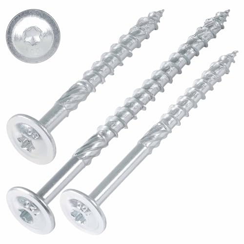 SCREW REBEL Tellerkopfschrauben 8 0 x 200 mm 50 Stück hell verzinkt - Universalschraube mit Doppelspiralgewinde Holzbauschraube mit TX40 Antrieb und ETA Zulassung