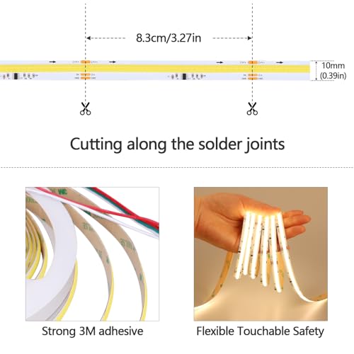 GOMING 24V 10M WS2811 IC COB LED Strip Lights Warm White 3000K Addressable Running Water Effects 360LED/M CRI 93+ IP20 Not Waterproof LED Tape Lights for Home Decor(No Adapter and Controller) - Image 4