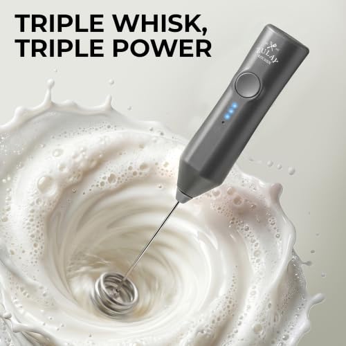 Image of Zulay Kitchen Rechargeable Milk Frother Handheld - Frother Wand, Drink Mixer, Electric Whisk Frother, for Cappuccinos, Matcha & Protein Powder - Dynamic Triple Whisk, 3 Speed 500mAh Charcoal Gray
