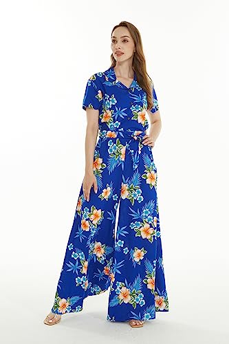 Image of Matchable Family Hawaiian Luau Men Women Girl Boy Clothes in Hibiscus Blue