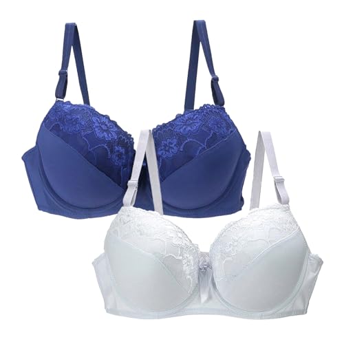 Sujetador para mujer sin aros Push Up Pechos Grandes Sujeción Fuerte Sujetador Elegante Borde Ondulado Minimalista Camiseta Bra Sin Costuras Cómodo Sujetador Ligero Para El Día A La Vida Diaria, azul