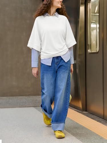 Image of Tankaneo Womens Oversized Half Sleeve T-Shirts Crew Neck Boxy Basic Tees Tops Summer Casual Loose Fit Tunic Shirts