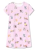 Topgal Teen/Little Girls Nightgown - Summer Short Sleeves Pink & Puppy Power Nightdress Kid's Trendy Pajama Size 8