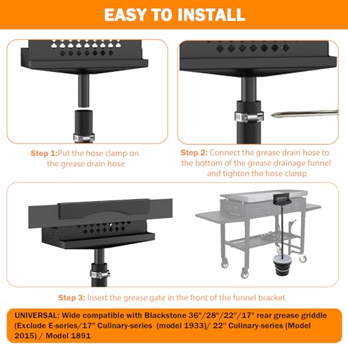Image of Eveanro Rear Grease Drainage System for Blackstone Grease Catcher Upgrade | Griddle Accessories, Grease Bucket with Transparent Lid, Grease Trap Funnel, 12 Pack Foil Bucket Liners, Two Mounting Methods