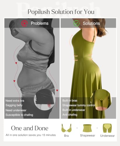 Image of Popilush Corset Midi Dress with Built in Bra, A Line Shapewear Dress | Tea Parties, Daytime Weddings, Garden Events and Semi Formal Occasions