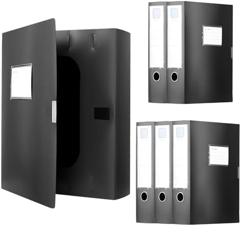 6 Cajas Archivadoras A4 Negras de Plástico, Carpetas A4 para Ofic...