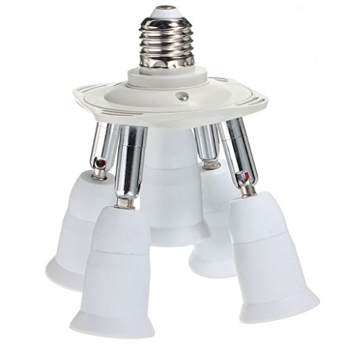EHAO Bulb Splitter 5 Light Socket adaptador 5 en 1 E27 a E26 E27 bombilla estándar convertidos con 360 grados ajustable 180 grados de flexión blanco