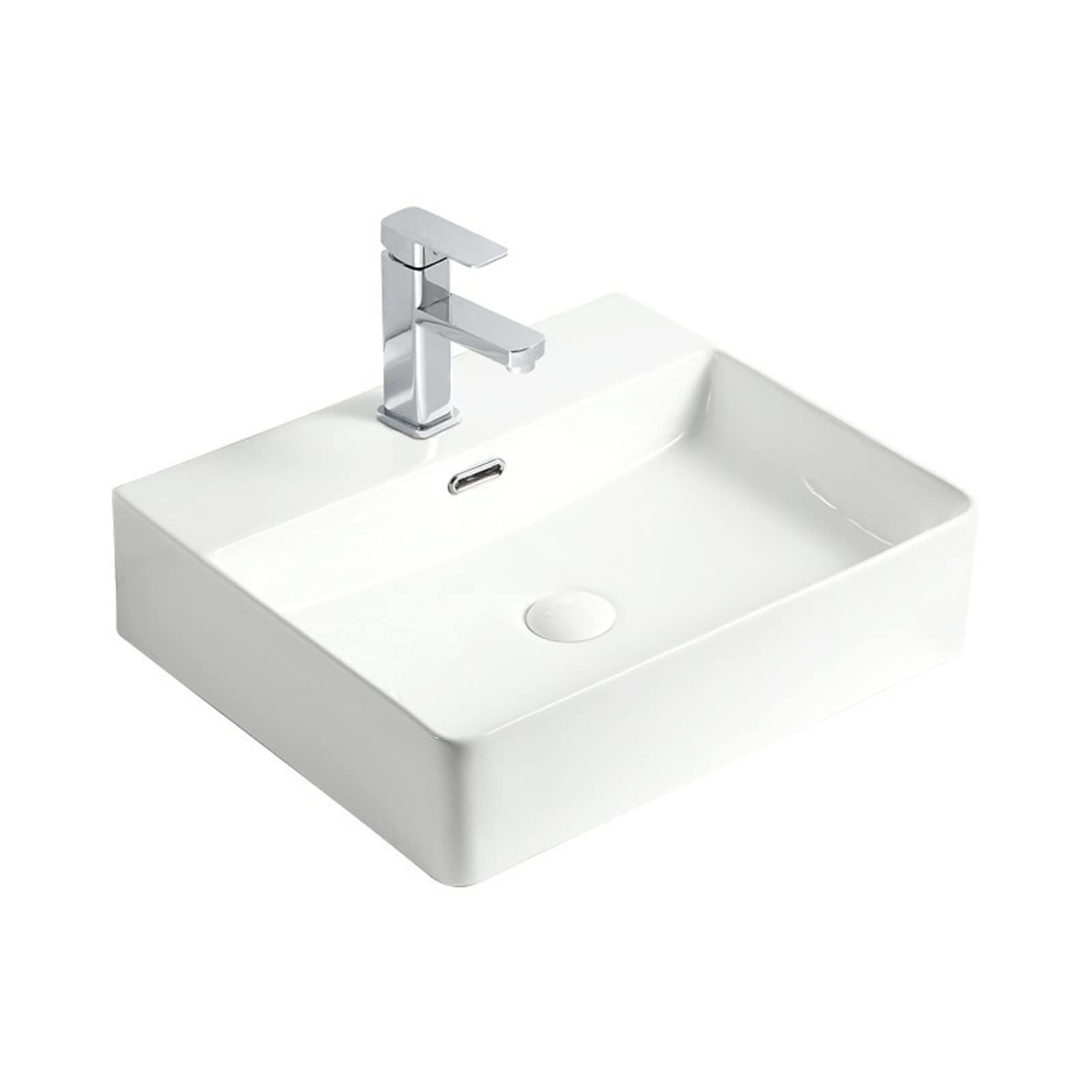 Aioneer Bathroom Sink White Ceramic Rectangular Bathroom Vessel Sink, 19.6"×16.5" Above Counter Porcelain Sink With Faucet Combo For Bathroom, Hotel Or Bar Lavatory Vanity
