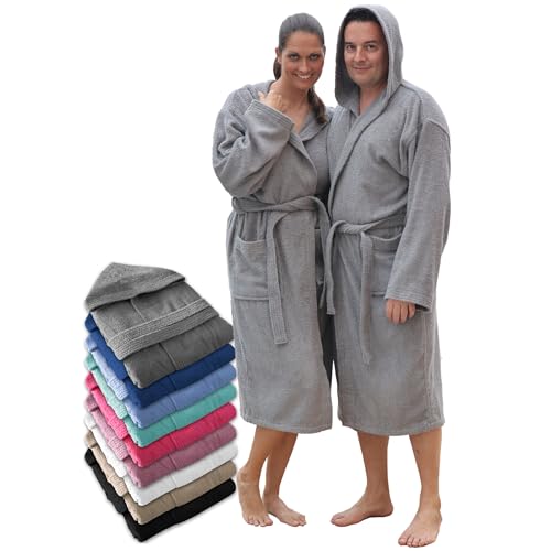 LEBENGOOD Albornoz Hombre con Capucha 100% Algodón OEKO-TEX, Toalla Rizo Americano 450 gsm,Albornoces Juveniles, Ducha, Piscina, Bata Baño, Unisex,Mujer, Tallas S M L XL XXL 3XL (Hom.Cap. Acero XL)