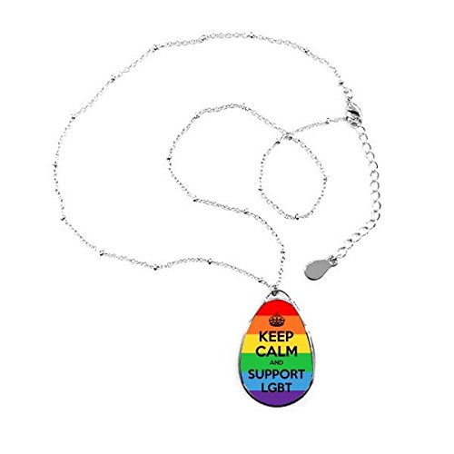 Collier LGBT avec pendentif goutte drapeau arc-en-ciel et message de soutien