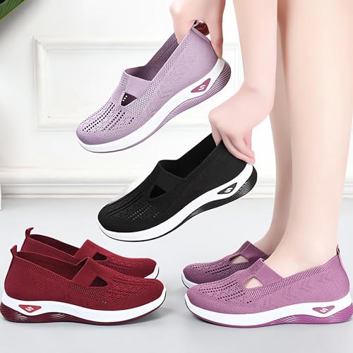 StoneLiquid Women's Comfortable Breathable Knitted Sneakers Orthopedic Walking Arch Support Soft Cut-Out Shoes4