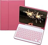 Keyboard Case for iPad mini 5/4/3/2/1 (7.9-Inch, 2019/2015/2014/2013/2012 Model) with Keyboard-Backlit Detachable, Folio Cover with Pencil Holder with Auto Sleep/Wake Function Hot Pink