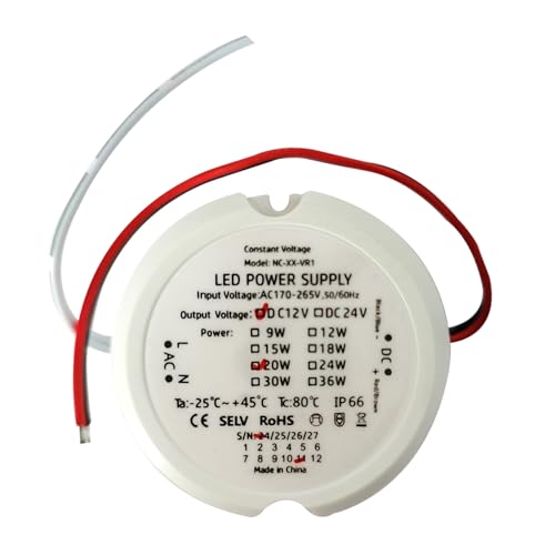 ASOFTY LED Trafo 12 V, 1.6A 20W Wasserdichtes IP66 LED Transformator, Transformator Driver Power, Runder Netzteil Treiber für Lampen