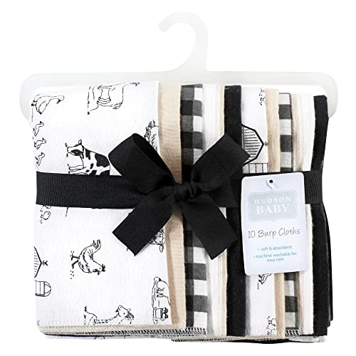Image of Hudson Baby Unisex Baby Cotton Flannel Burp Cloths, Neutral Farm, One Size