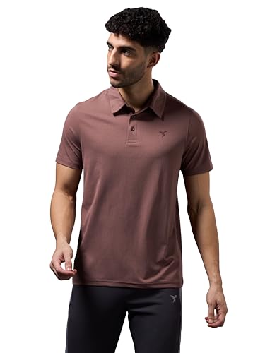 Image of TECHNOSPORT Men's Solid Slim Fit Polo Collar T-Shirt COTFLEX Half Sleeve Button Polyester for Gym Running Workout UPF50+ Anti Odour