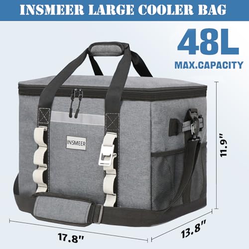 INSMEER Bolsa Termica Isotérmico Grande Cooler Bag Sacola Para Acampamento, 48 Litros, Cinza Escuro