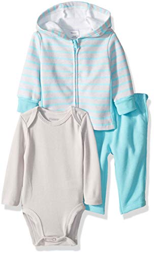 Hanes Ultimate Baby Zippin Zip Pant with Bodysuit and Fleece Hoodie, Blue/Grey Stripe, 6-12 Months