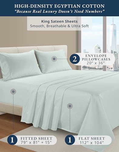 Image of LANE LINEN Cotton King Size Sheets Set 100% Egyptian Cotton Sateen - Murmur | King Sheets Cooling - 4-Piece Set, For Guests And Everyday Use, For A Silky Hotel-Style Bed, Softer With Every Wash