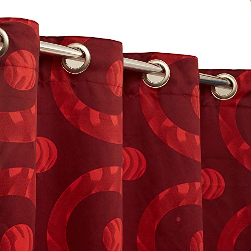 Image of Swayam 80% Blackout Polyester Window Curtain for Living Room & Bedroom | 5 Feet | Room Darkening Curtain with Eyelets | Pack of 2 | Geometric Design - Red
