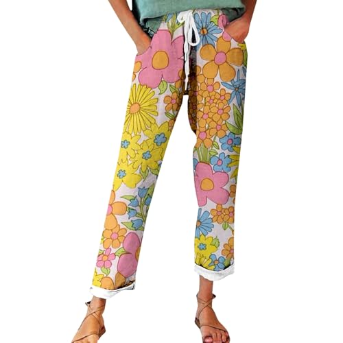 Pantalon de survêtement baggy en lin femme ample léger été respirant taille haute