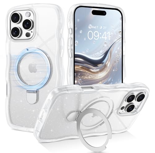 Coque iPhone 16 Pro avec support bouclé pailleté et anneau magnétique