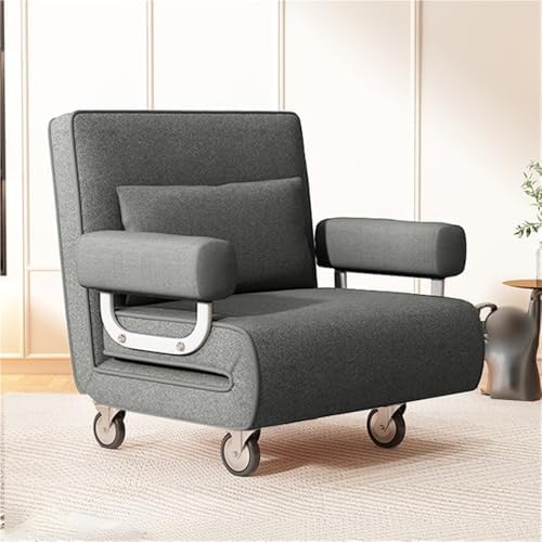 Blue Rolling Folding Sofa Bed, Adjustable Couch Bed Chair with Wheels, Padded Armrest Lounge Chair & Pillow for Living Room, Apartment, Office (26.8"x30"x32.7")