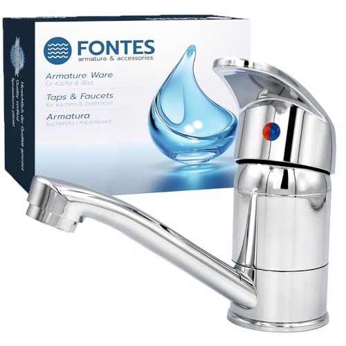 FONTES Einhebel Wasserhahn Küche mit 360 ° Drehbare Auslauf - Küchenarmatur aus Messing und Zink mit Chrom-Finish - Waschtischarmatur mit Keramik Kartusche - Komplettset zur einfachen Installation