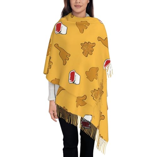 CRAYUKT Dinosaur Dinos Nuggets Scarf Shawl Fashion Printed Tassel Scarf for Women 77.6X28.3 Inch