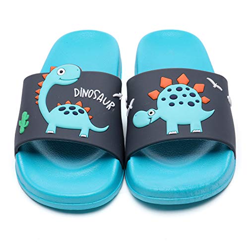 MEMON Toddler Little Kids Dinosaur Beach/Pool/Shower Slides/Anti-Skid Home Bath Slippers/Cute Summer Outdoor Shoes for Girls and Boys