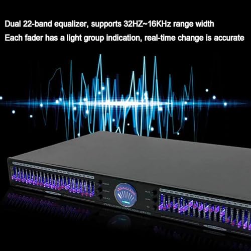 Ecualizador de Audio Profesional, Ecualizador Gráfico Estéreo de 22 Bandas con 10 Efectos Preestablecidos y Reducción de Ruido, Ajuste Independiente de Graves/Medios/Agudos, para Estudio de Grabación, Bar y Escenario miniatura 2