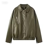  Générique Veste Vintage en Simili Cuir pour Femme – Style Boyfriend Coupe Ample en PU avec Col à Revers et Fermeture Éclair