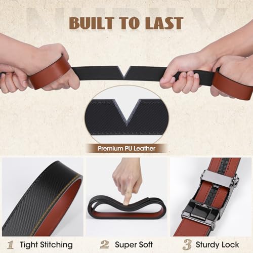 Mens Belt Ratchet Leather Belts for Men Adjustable 1 3/8" Men's Belts for Dress Casual with Gift Box, Trim to Fit3